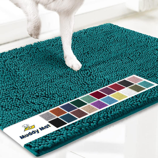 Muddy Mat® AS-SEEN-ON-TV Highly Absorbent Microfiber Door Mat and Pet Rug, Non Slip Thick Washable Area and Bath Mat Soft Chenille for Kitchen Bathroom Bedroom Indoor and Outdoor - Teal 48" x 60"