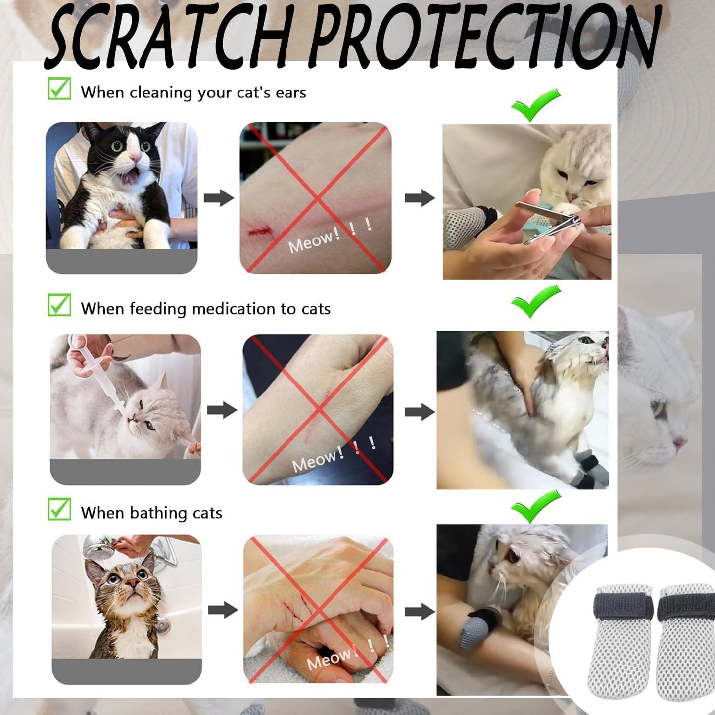 4 Pcs Cat Scratch Cover for Nursing Rehabilitation Boots Adjustable Bath Bath Gloves，to Prevent Scratching Suitable for Bathing, Feeding and Nail Trimming of Cats
