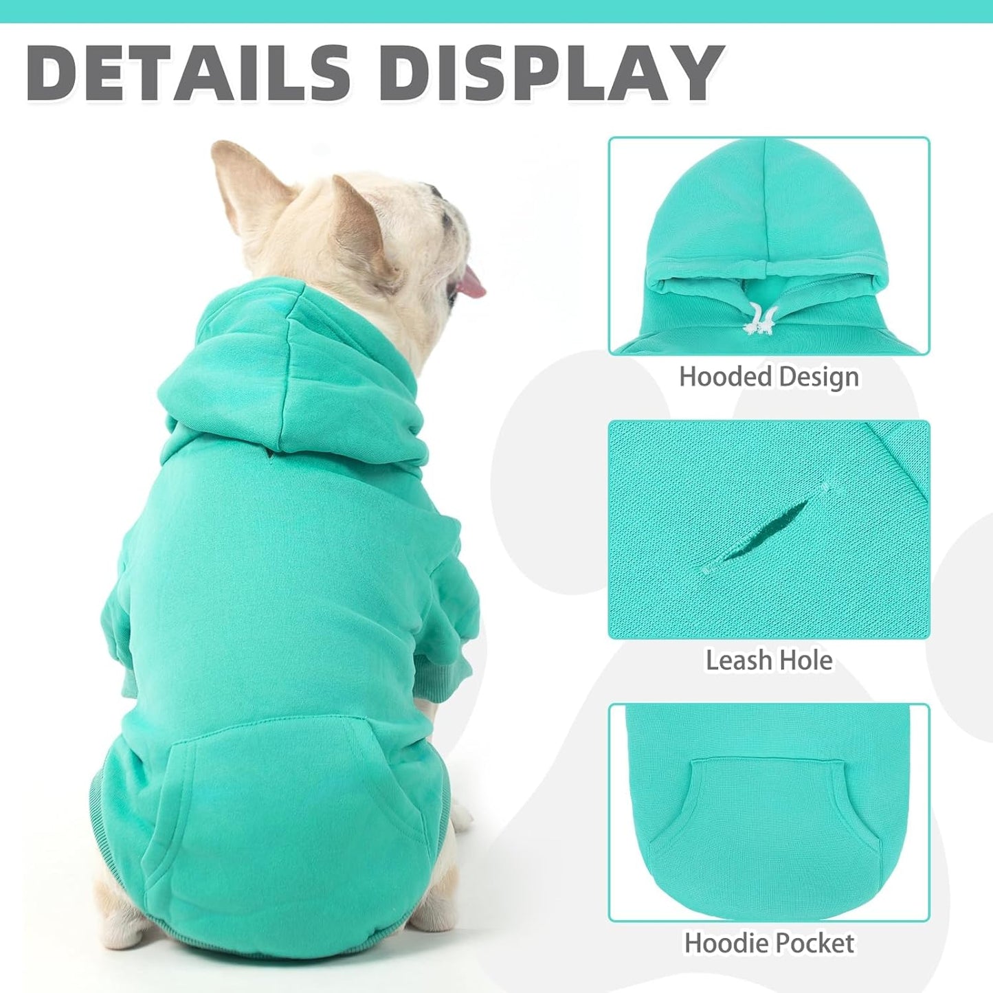 KOOLTAIL Basic Dog Hoodie - Soft and Warm Dog Hoodie Sweater with Leash Hole and Pocket, Dog Winter Coat, Cold Weather Clothes Sweatshirt for Small Medium Large Dogs Puppy Cat Boys Girls Lake Blue S