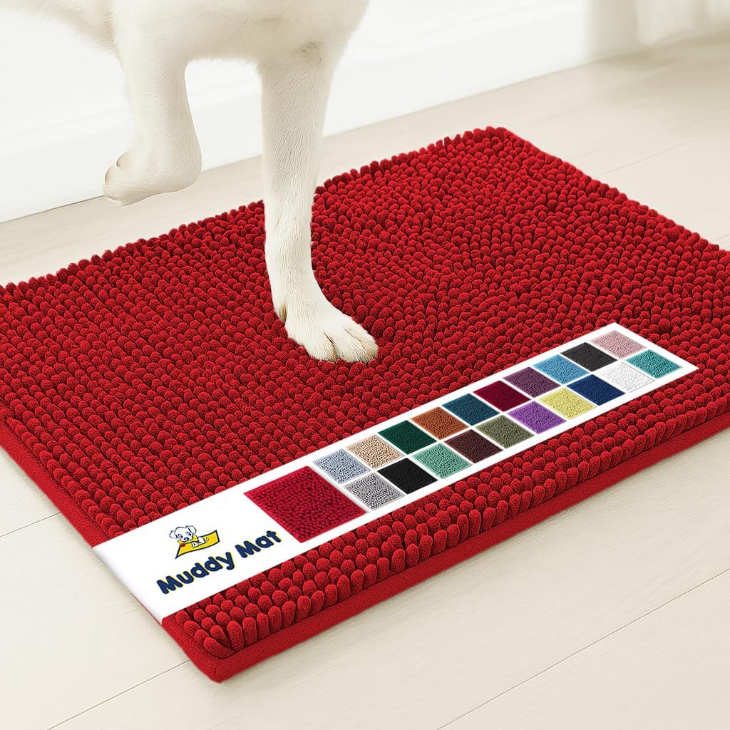 Muddy Mat® Shown on TV – Super Absorbent Door Mat Indoor, Microfiber Quick Dry Chenille Entryway Rug, Non-Slip Front Door Mat, Indoor Mats for Entryway, Machine Washable Pet Rug, Red 36"x72"