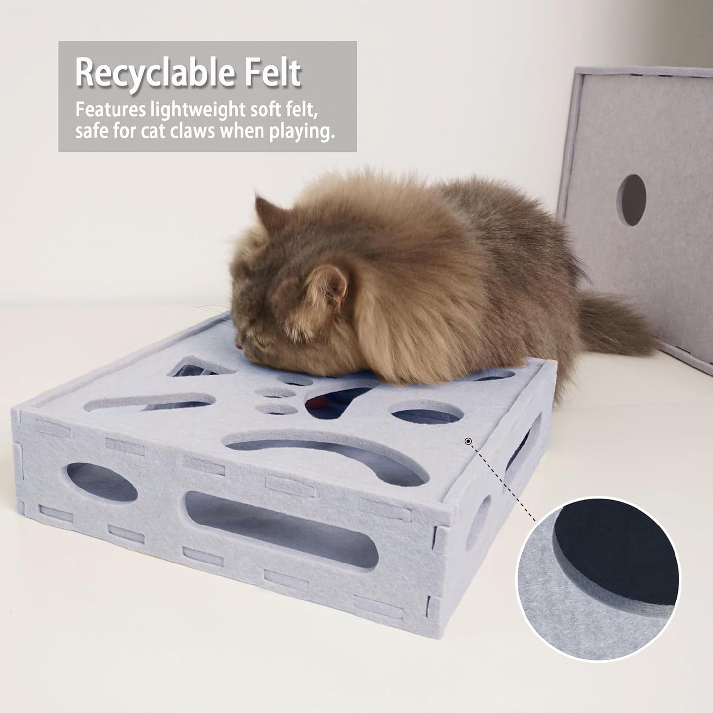 PETKARAY Felt Cat Puzzle Toy, Interactive Cat Toys for Indoor Cats, Interactive Maze for Kitten Felt Puzzle Box with Ball, Grey