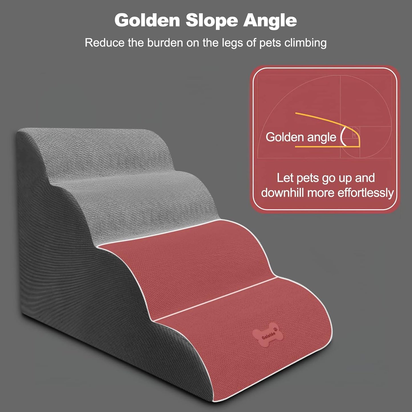 Dog Stairs, Removable and Washable Pet Stairs, 4-Steps Non-Slip Pet Ramp, Dogs Steps for High Bed Sofa, High Resilience Sponge Dog Stairs(Dark Brown)