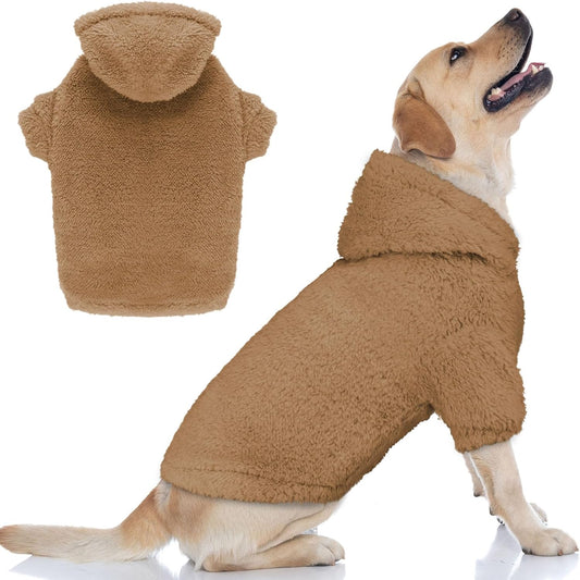 Fuzzy Dog Sweaters for Large Dogs Pet Hoodie Clothes Warm Soft Pet Coats Hooded Sweatshirt Dog Hoodie for Large Dogs(Coffee-L)