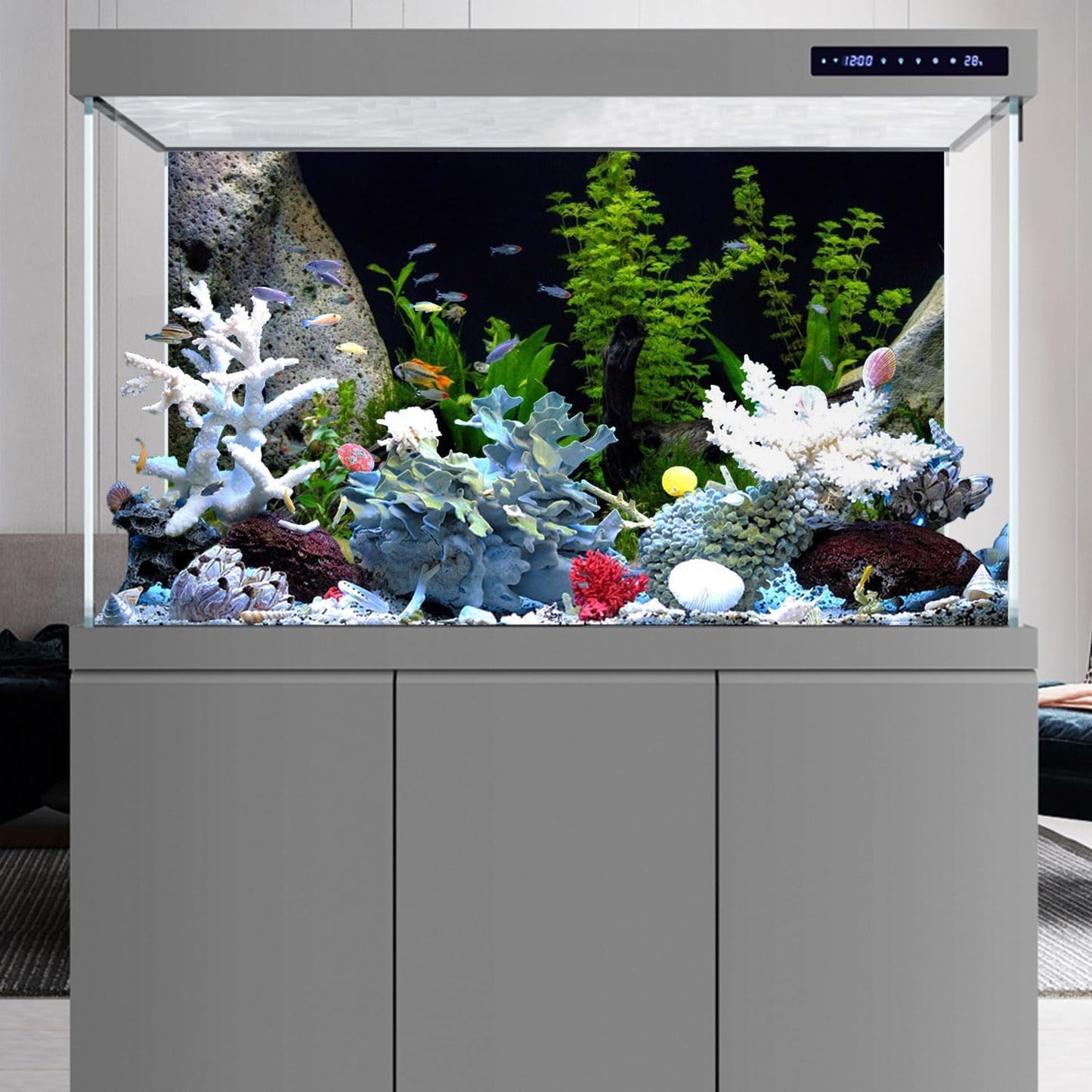 AWERT Vinyl Underwater Aquatic Plant Fish Tank Background Stone River Bed & Lake Aquarium Background 72x18 inches