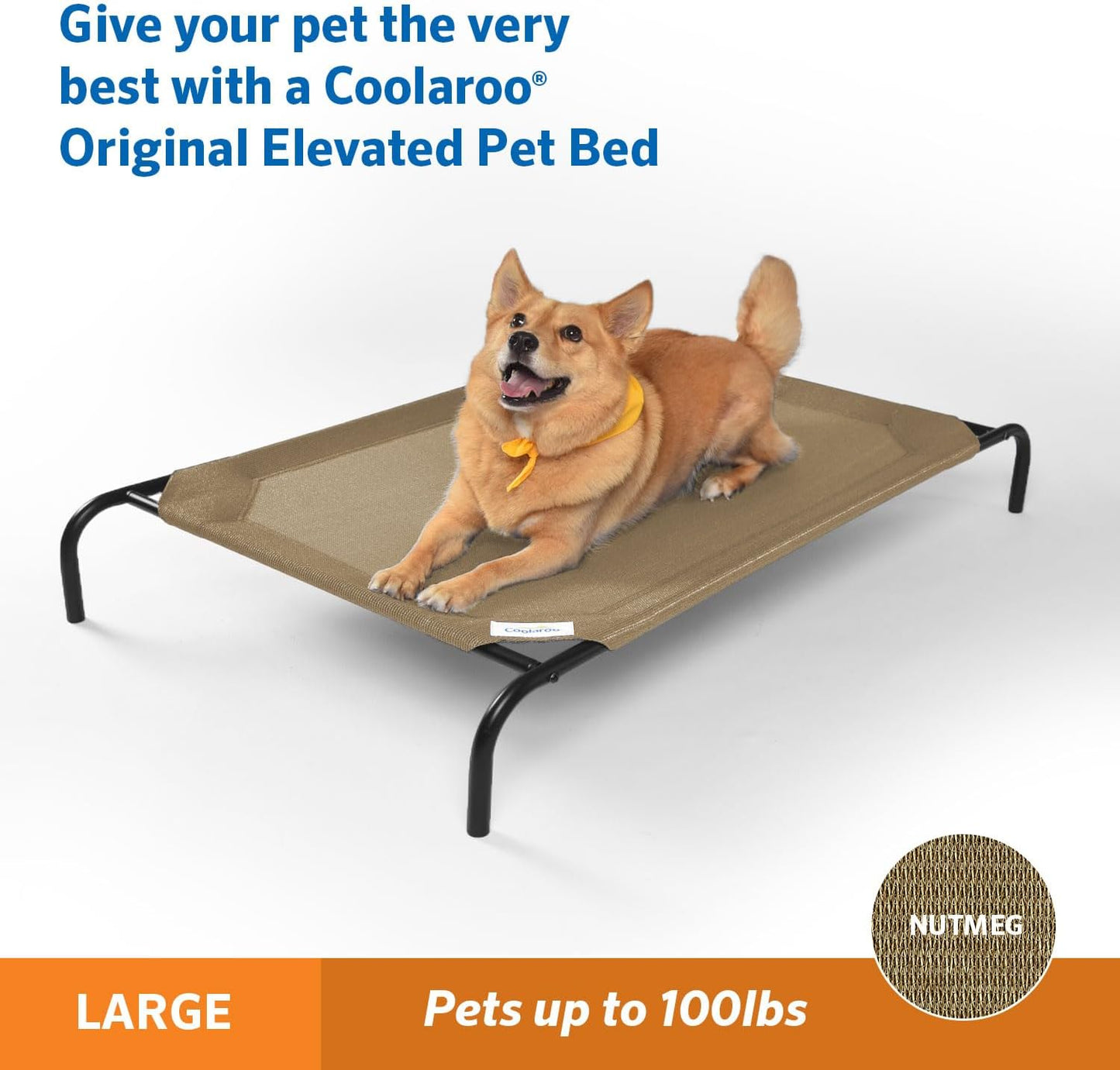 Coolaroo Original Elevated Dog Bed - Breathable Off-The-Ground Pet Bed with Cooling Fabric, Joint Relief & Moisture-Resistant Fabric, 100% Recyclable, Easy Clean, Nutmeg, Large
