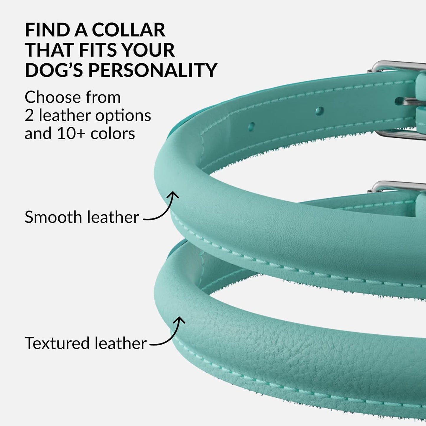 CollarDirect Rolled Leather Dog Collar, Soft Padded Round Puppy Collar, Handmade Genuine Leather Collar Dog Small Large Cat Collars 13 Colors (8-11 Inch, Mint Green Smooth)