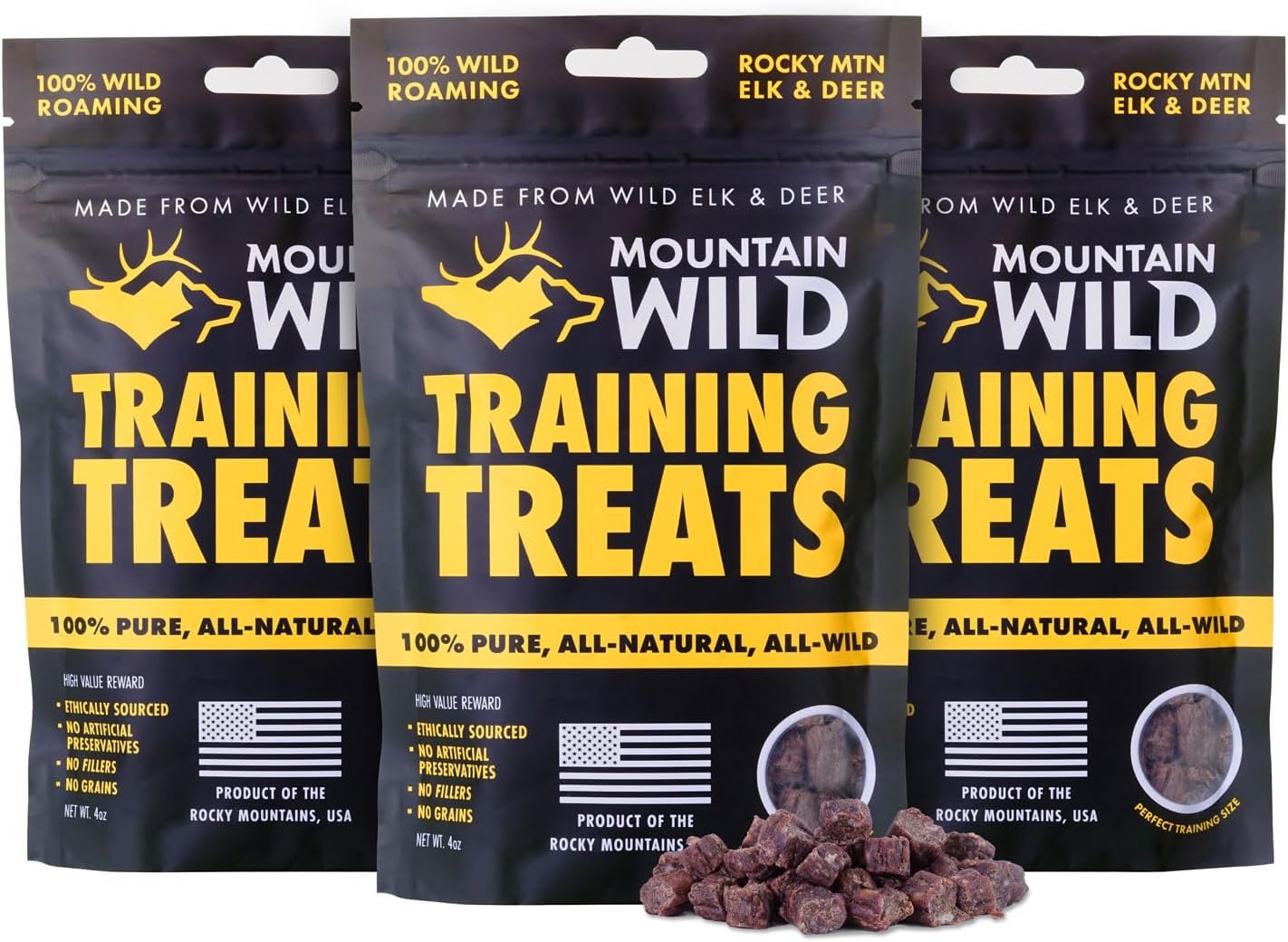 Training Treats for Dogs & Puppies – Elk & Venison Protein Puppy & Dog Treat – High Value, All-Natural, No Fillers, Grain-Free, No Artificial Preservatives – 4oz, 3 Bags