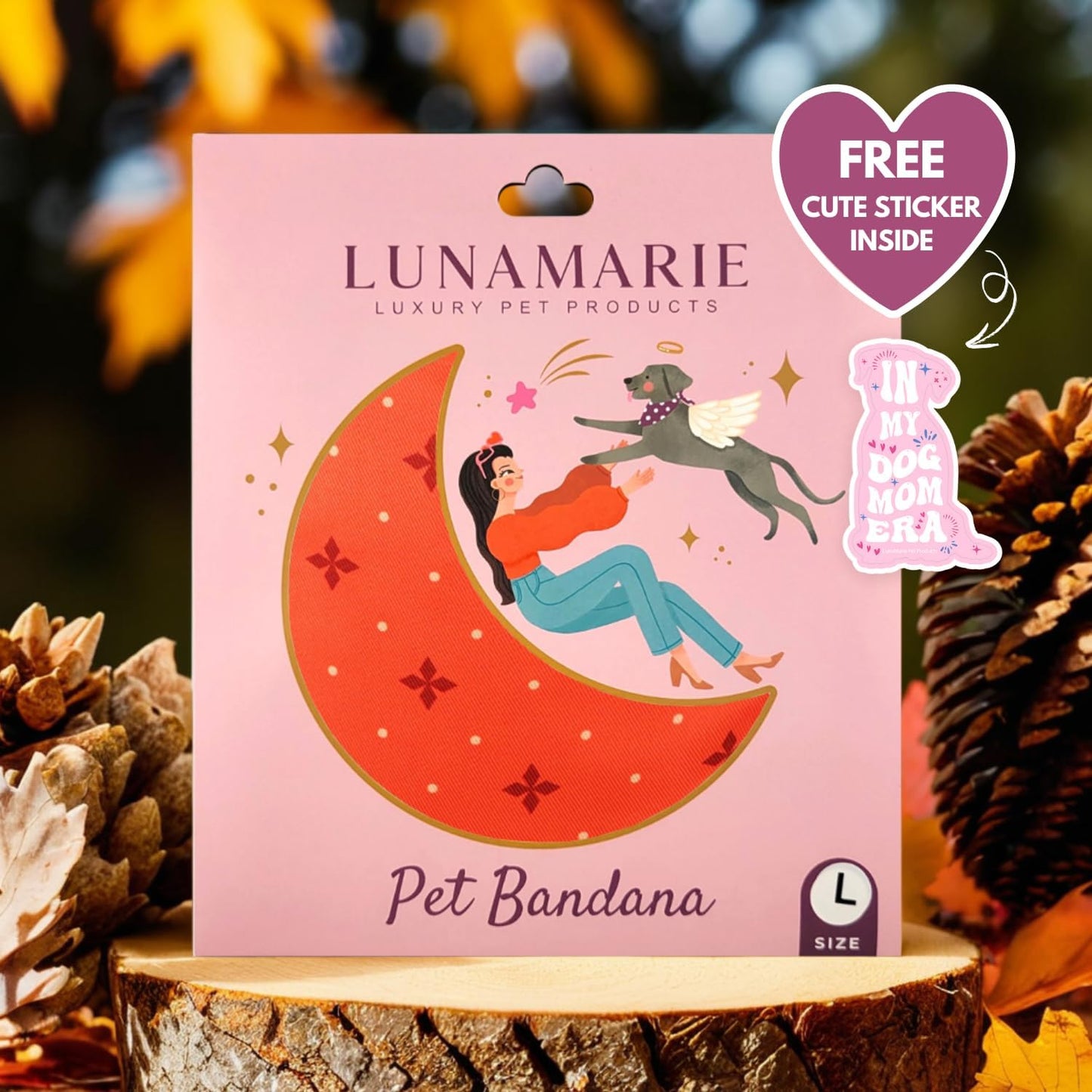 LunaMarie - Luxury Pet Birthday Bandanas -Premium & Silky Poly Fabric | 100% Handmade | Custom Shape Dual Layered (Ember, Large)