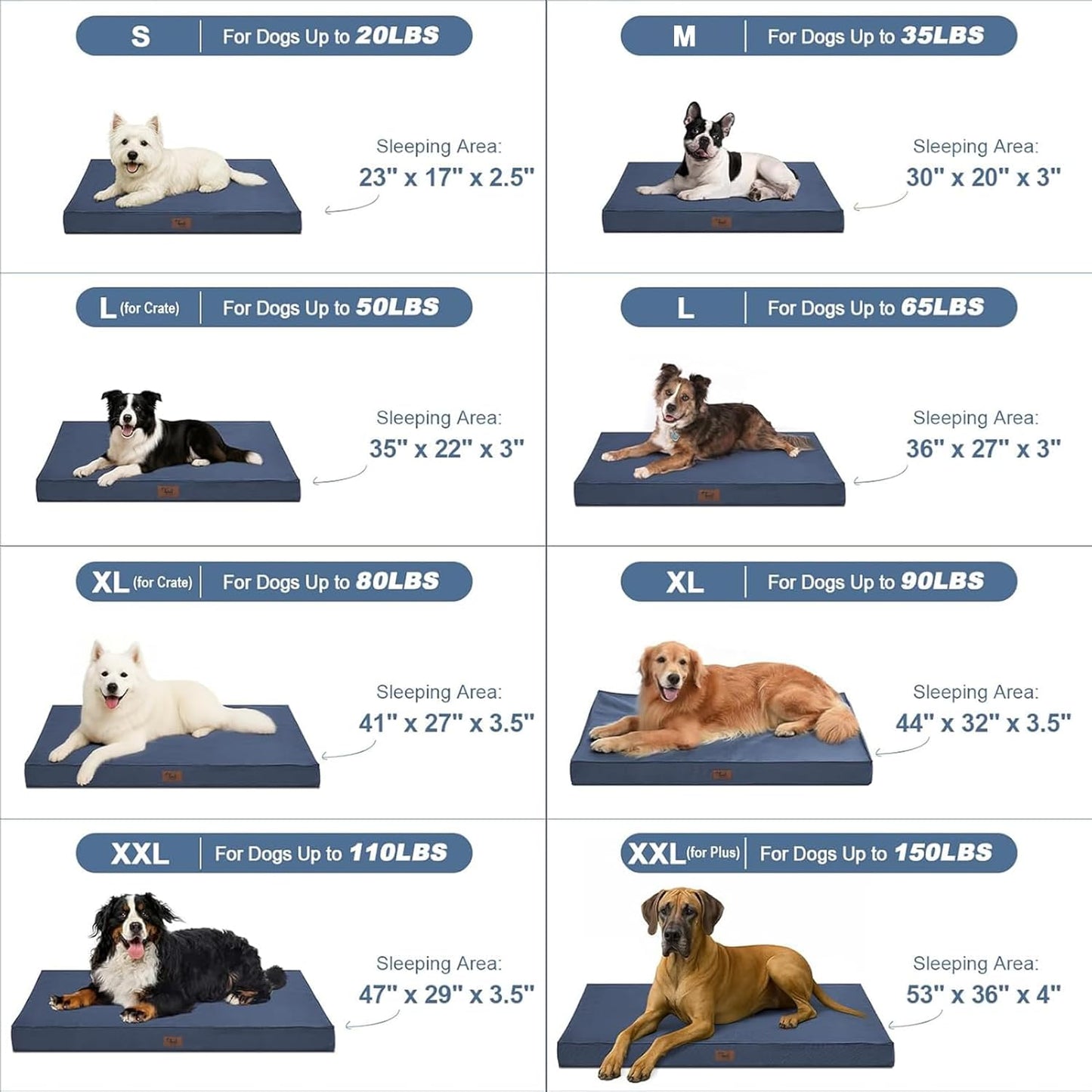 Outdoor Dog Bed for Small Dogs, Waterproof Dog Crate Bed for Small Dogs, Orthopedic Egg Crate Foam Puppy Beds with Washable and Removable Oxford Cover, Navy