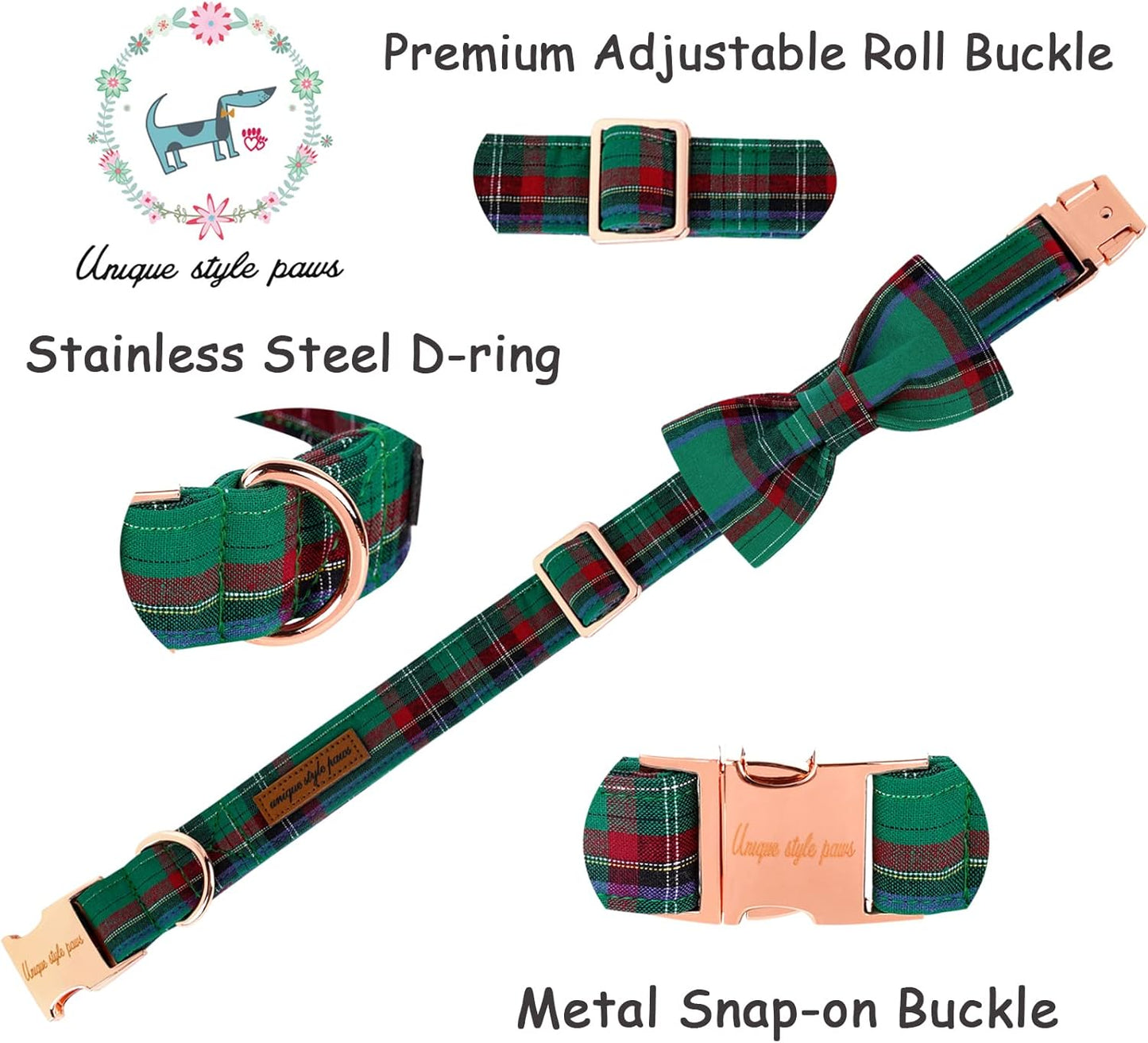 Unique style paws Dog Collar with Bow Tie Christmas Dog Collar for Small Medium Large Dogs with Adjustable Metal Buckle -M