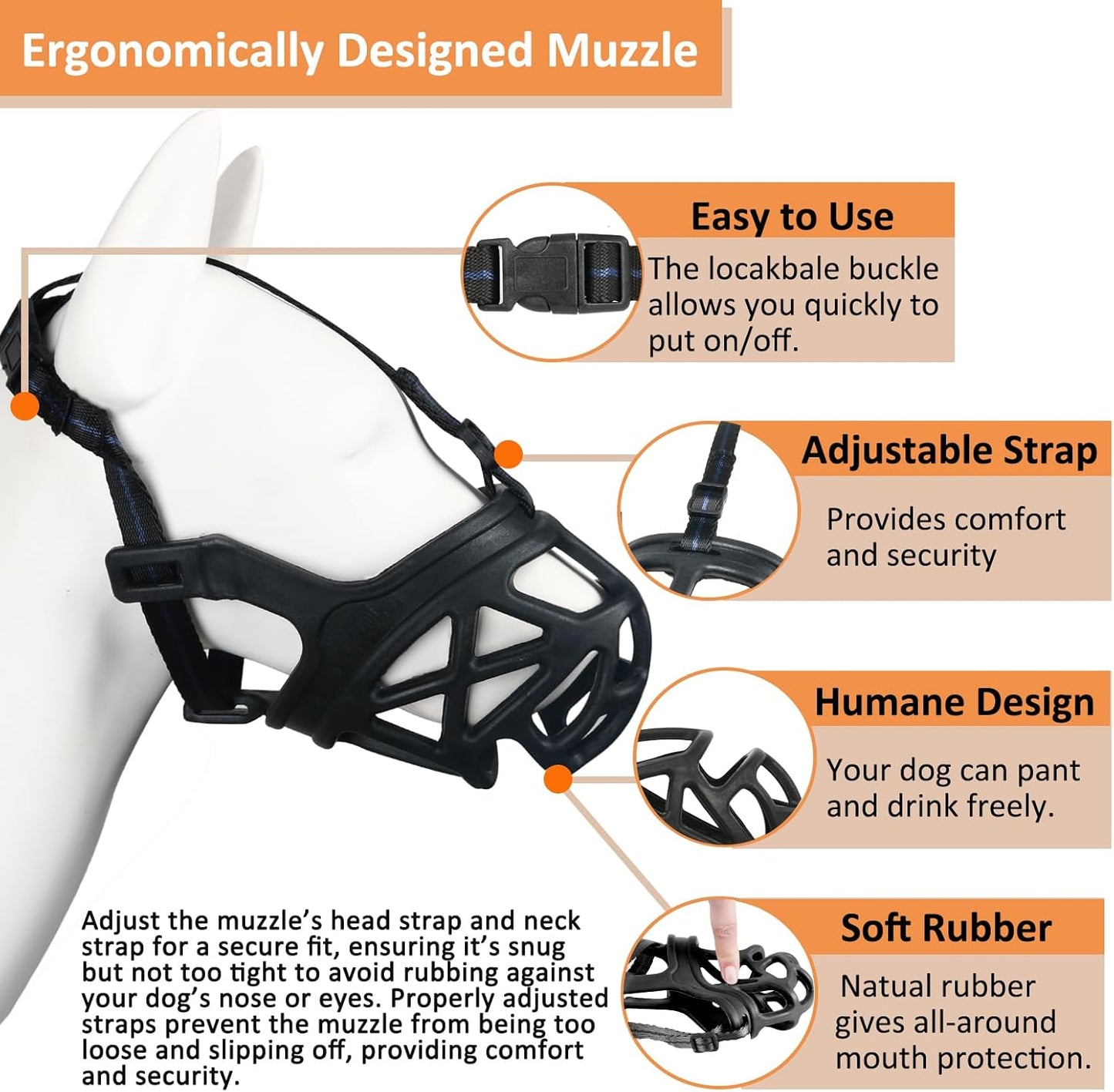 BARKLESS Dog Muzzle, Basket Muzzle for Biting, Chewing and Scavenging, Humane Cage Mouth Cover, Perfect for Grooming and Training Small Aggressive Reactive Dogs (S, Black)