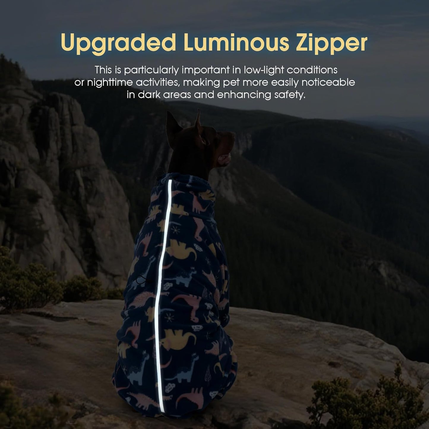 ROZKITCH Dog Pajamas Soft Fleece Pullover Pajamas, Pet Windproof Warm Cold Weather Jacket Vest with Reflective Zipper, Jumpsuit Apparel Outfit Clothes for Small Dog Dinosaur XS