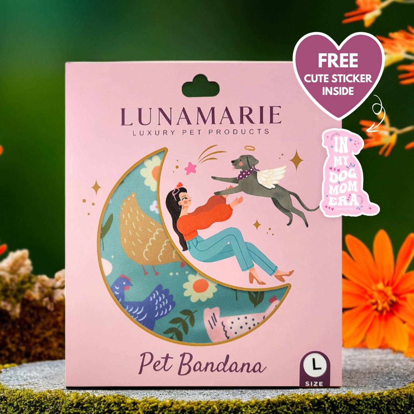 LunaMarie - Luxury Pet Birthday Bandanas -Premium & Silky Poly Fabric | 100% Handmade | Custom Shape Dual Layered (Chicken Couture, Large)