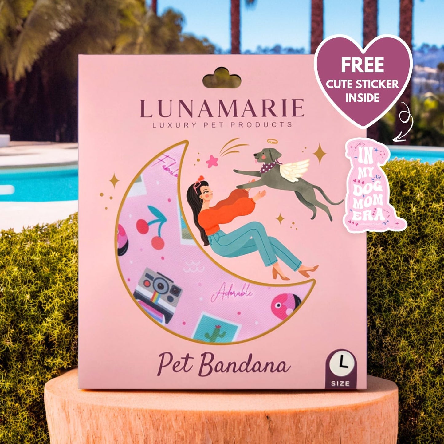 LunaMarie - Luxury Pet Birthday Bandanas -Premium & Silky Poly Fabric | 100% Handmade | Custom Shape Dual Layered (Summer Vibes, Medium)