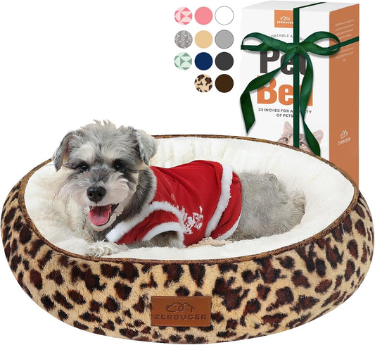 Cat Bed, 20In Dog Beds for Small Dogs, Calming Cat & Dog Beds for Indoor Pets, Pet Beds Comfortable Donut Round Ultra Soft (Leopard, Medium 23in)