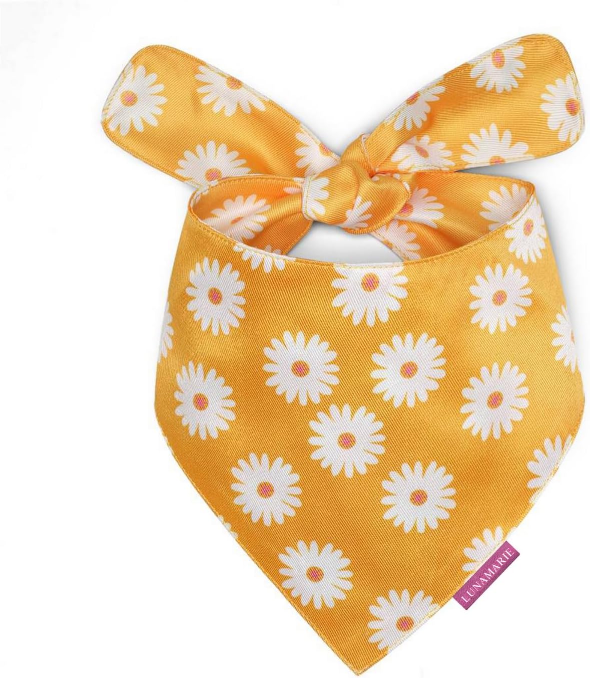 LunaMarie - Luxury Pet Birthday Bandanas -Premium & Silky Poly Fabric | 100% Handmade | Custom Shape Dual Layered (Daisies, X-Small)
