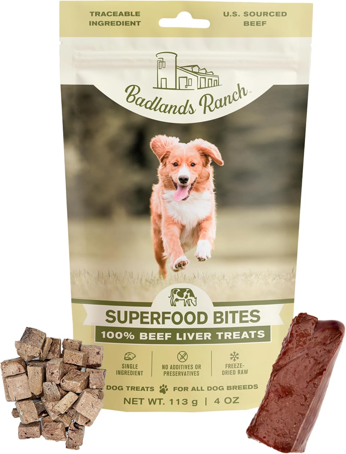 BADLANDS RANCH - Superfood Bite, Freeze-Dried Raw Dog Treats - Protein Rich, Train & Reward, Traceable Single Ingredient by Katherine Heigl (Beef Liver)