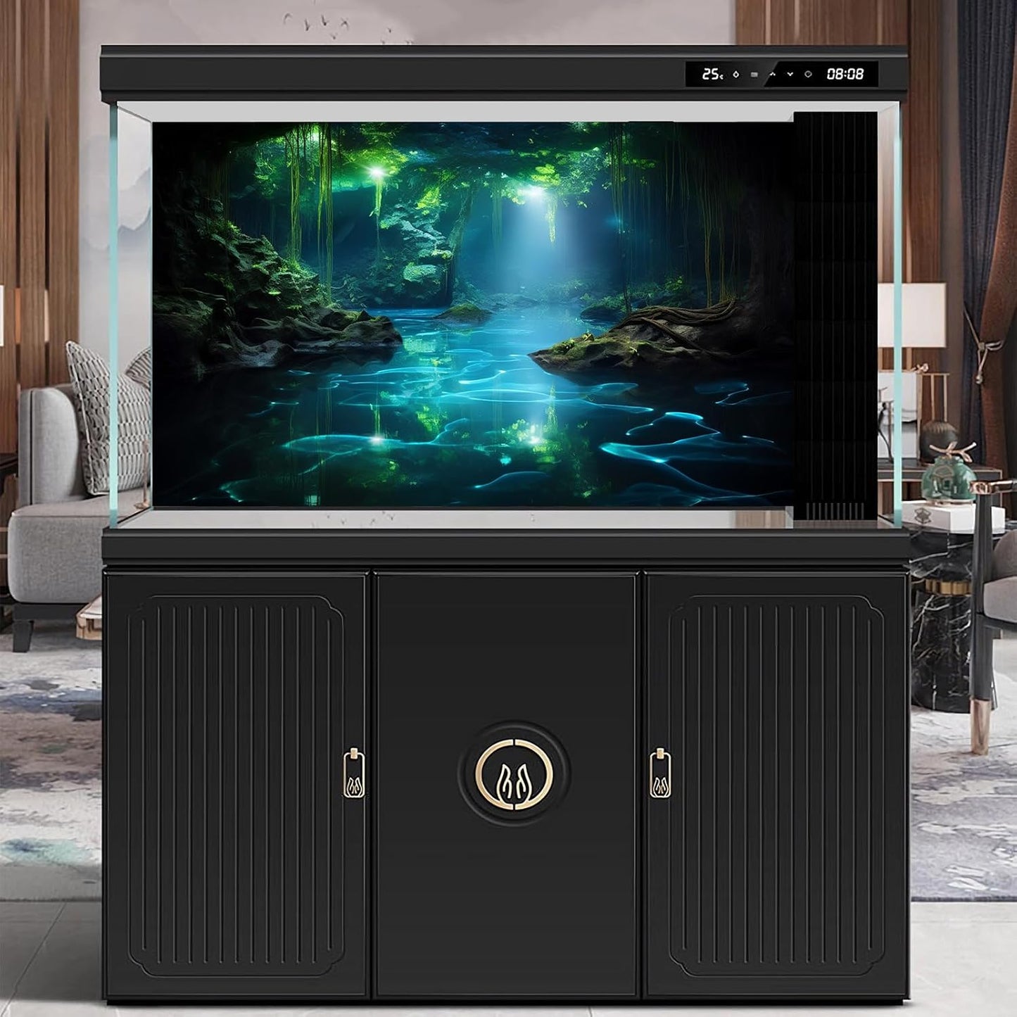 Cave Aquarium Background Underwater Cave with Light Beam Tranquil Stream Terrarium Background Mysterious Elegant Fantasy Tropical Plants Fish Tank Backdrop Wallpaper Poster Decorations Vinyl 24x12in