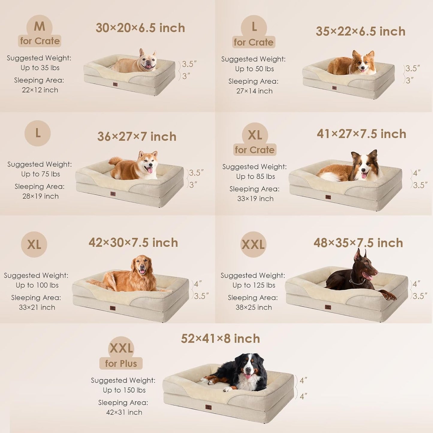 EHEYCIGA Memory Foam Dog Bed for Medium Size, Orthopedic Dog Sofa with Sides and Waterproof Liner, Washable Bolster Pet Bed Couch with Removable Cover, 30x20x6.5 Inch, Beige