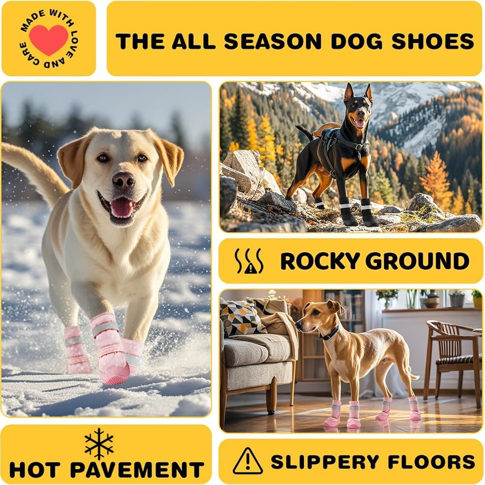 Hcpet Dog Shoes, Dog Boots & Paw Protectors for Winter Snowy Days, Rainy Weather, Outdoor Anti-Slip Sole Dog Booties for Hardwood Floor Black-Leg 3