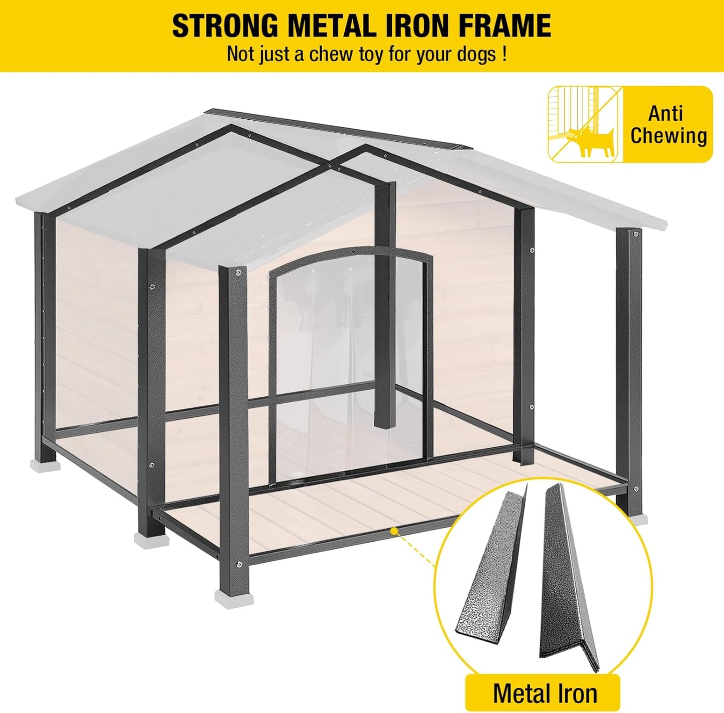 Aivituvin Outdoor Dog House with Chewproof Strong Metal Frame Outside Dog Kennel Weatherproof for Medium to Large Dogs, (41.5" L x 41.4" D x 34.1" H)