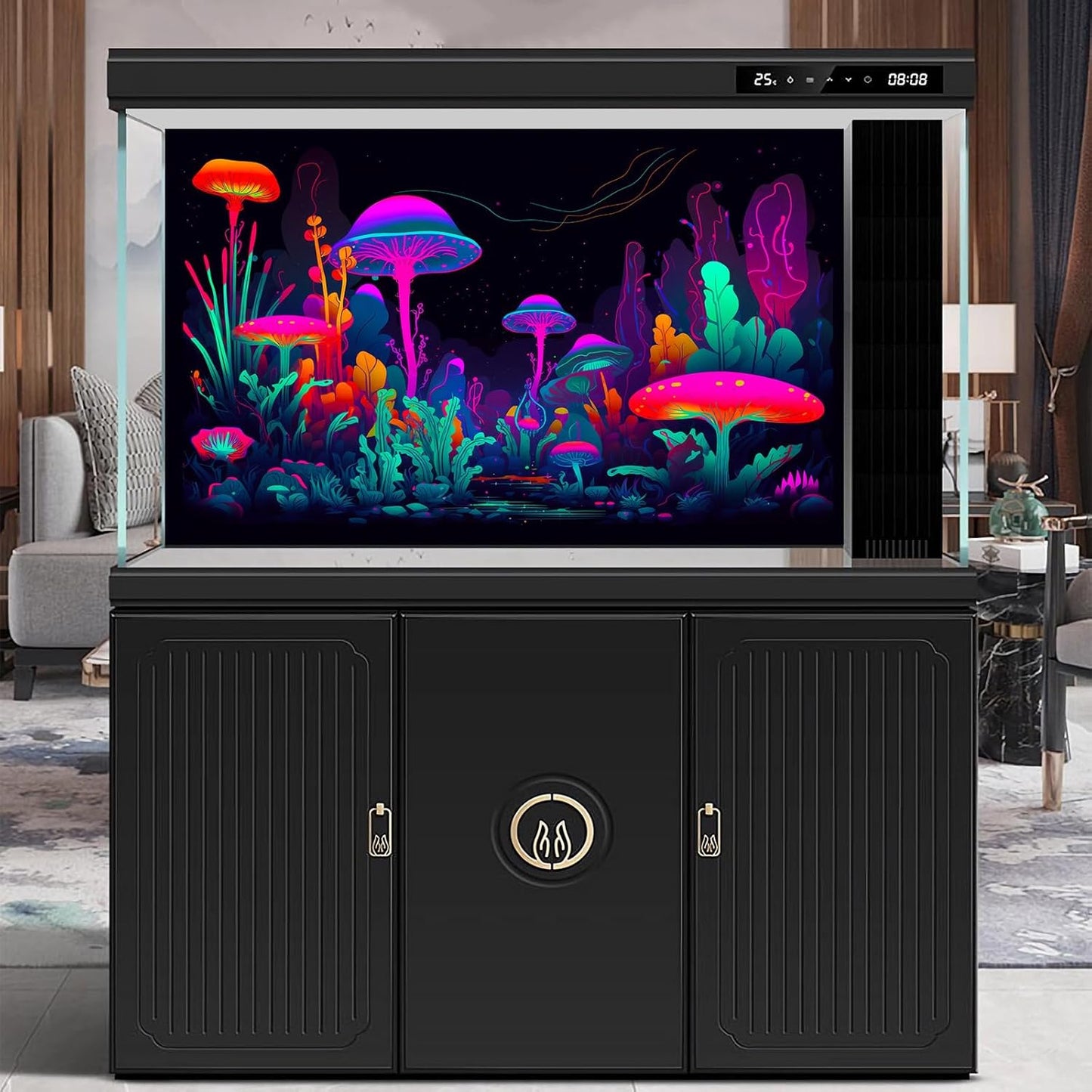 Mushrooms Aquarium Background Mushrooms in Dark Forest with Bright Colors Terrarium Background Tranquil Lake Cartoon Style Aquatic Plants Fish Tank Backdrop Poster Decorations Wallpaper Decor 48x18in