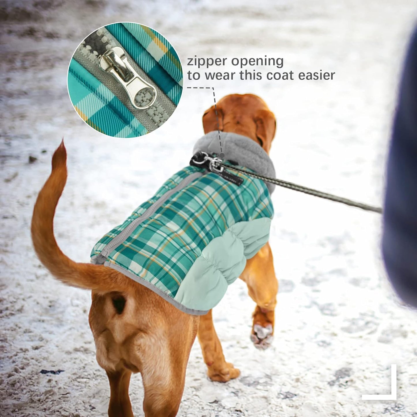 FUAMEY Dog Coat for Small Dogs,Waterproof Dog Winter Jacket with Harness Built in Puppy Cold Weather Coats Reflective Pet Vest with Zipper Warm Fleece Dogs Snowsuit Windproof Green Plaid XS