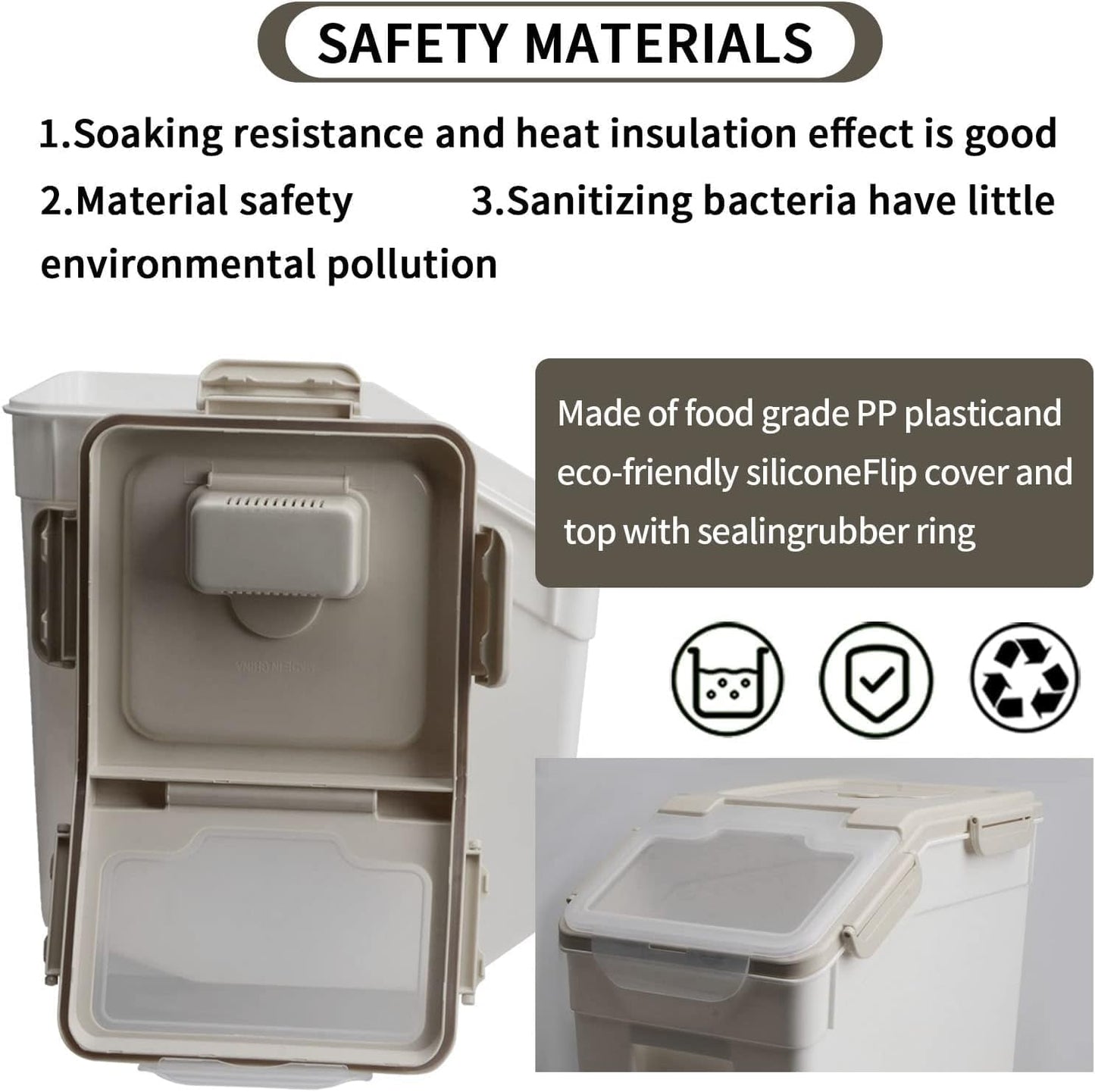 AnRui 25Lbs Airtight Rice Storage Container, Large Flour Storage Containers BPA Free Kitchen Pantry Food Storage Bin Sugar Snack Cereal Grain Organizer Box with Wheel, Scoop, 4Pack, Grey