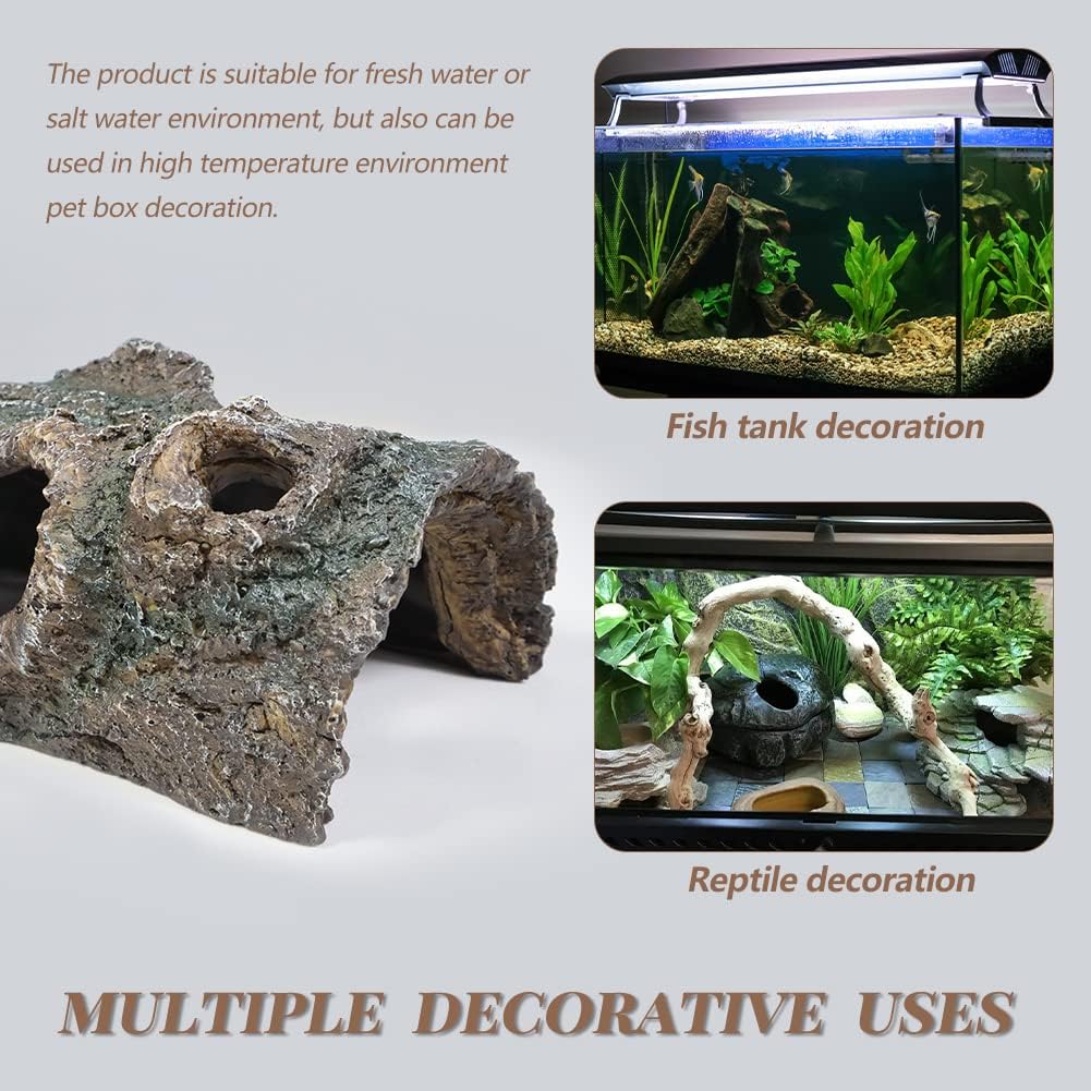 fazhongfa Reptile Hide Tree Trunk Lizard Snake Gecko Axolotl Spider Turtles Bearded Dragon Tank Accessories Large Hollow Log for Aquarium or Fish Tank Resin Wood Decorations Ornament