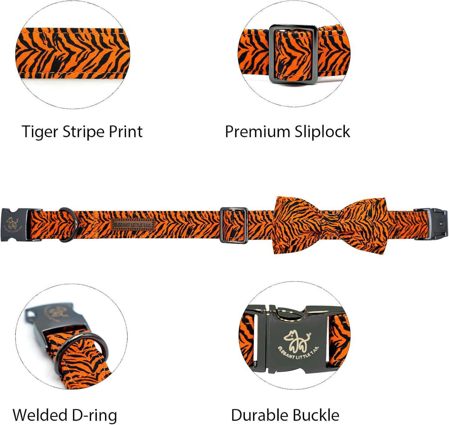 Elegant Little Tail Tiger Print X-Small Puppy Dog Collar, Cotton, Buckle Closure, Distinctive Design