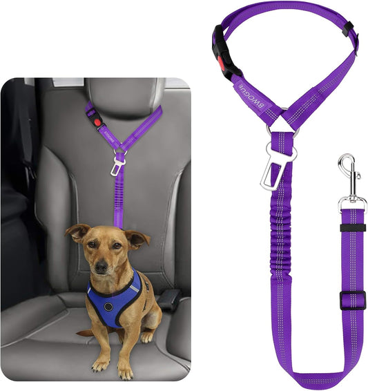 BWOGUE Pet Dog Cat Seat Belt Reflective Car Dog Headrest Restraint Leash Elastic Buffer Bungee Adjustable Tangle-Free Safety Leads Vehicle Seatbelt Harness for Small, Medium and Large Dogs (1 Pack)