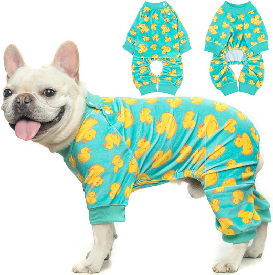BEAUTYZOO Dog Pajamas Small Sized Dog, Summer Doggie Pajamas for Boy Girl, Soft Strechy Cotton Puppy Pjs Jammies Onesies for Men Women, Pet Jumpsuit Body Suit Cat Apparel Clothes, Yellow Duck S
