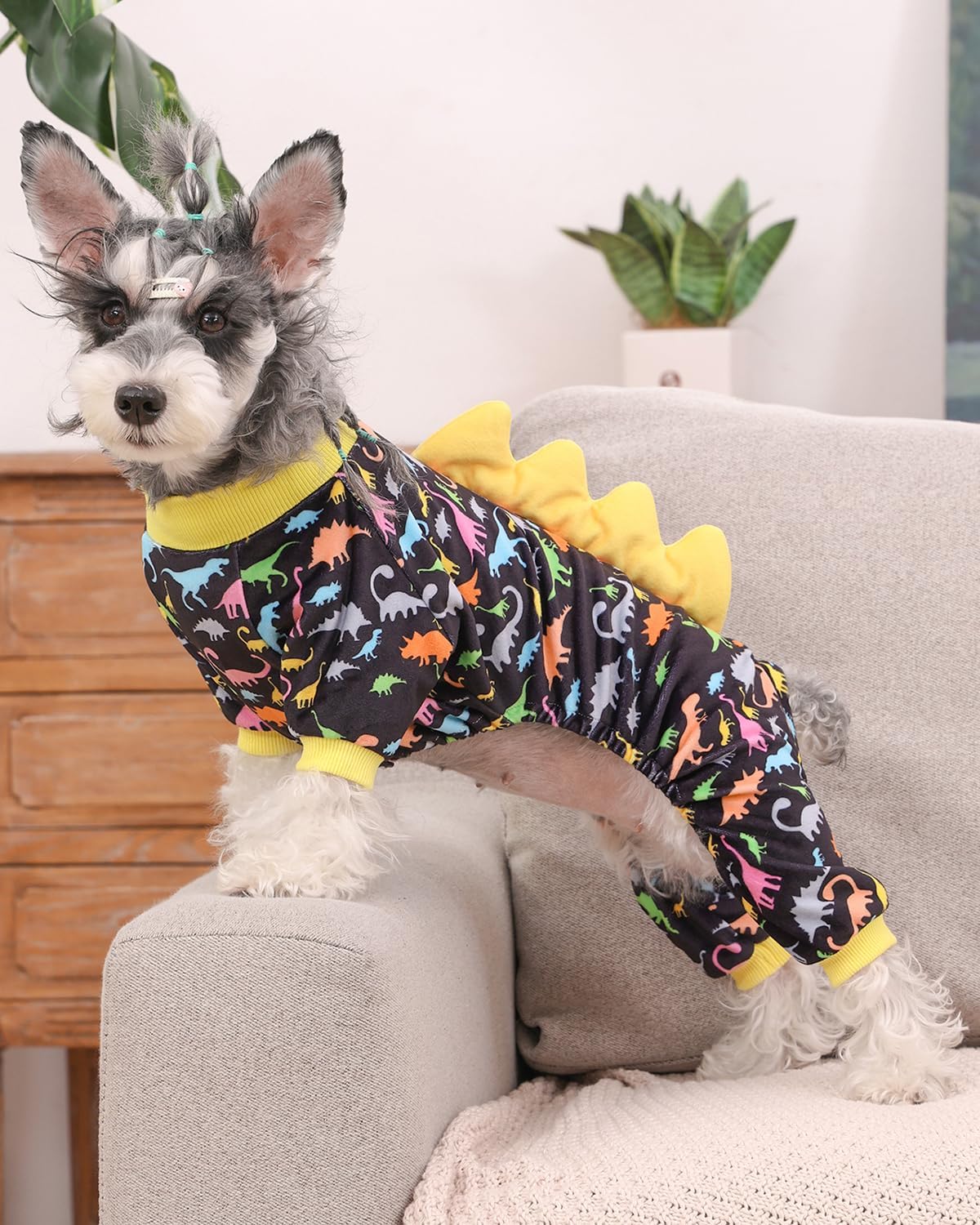 CuteBone Dinosaur Costume Dog Pajamas, Stretchy Spandex Crystal Velvet Sleepwear Coat for Small Dogs, Soft & Warm Pet Outfit Clothes for Cold Weather, Cozy Pullover Design COSP01L