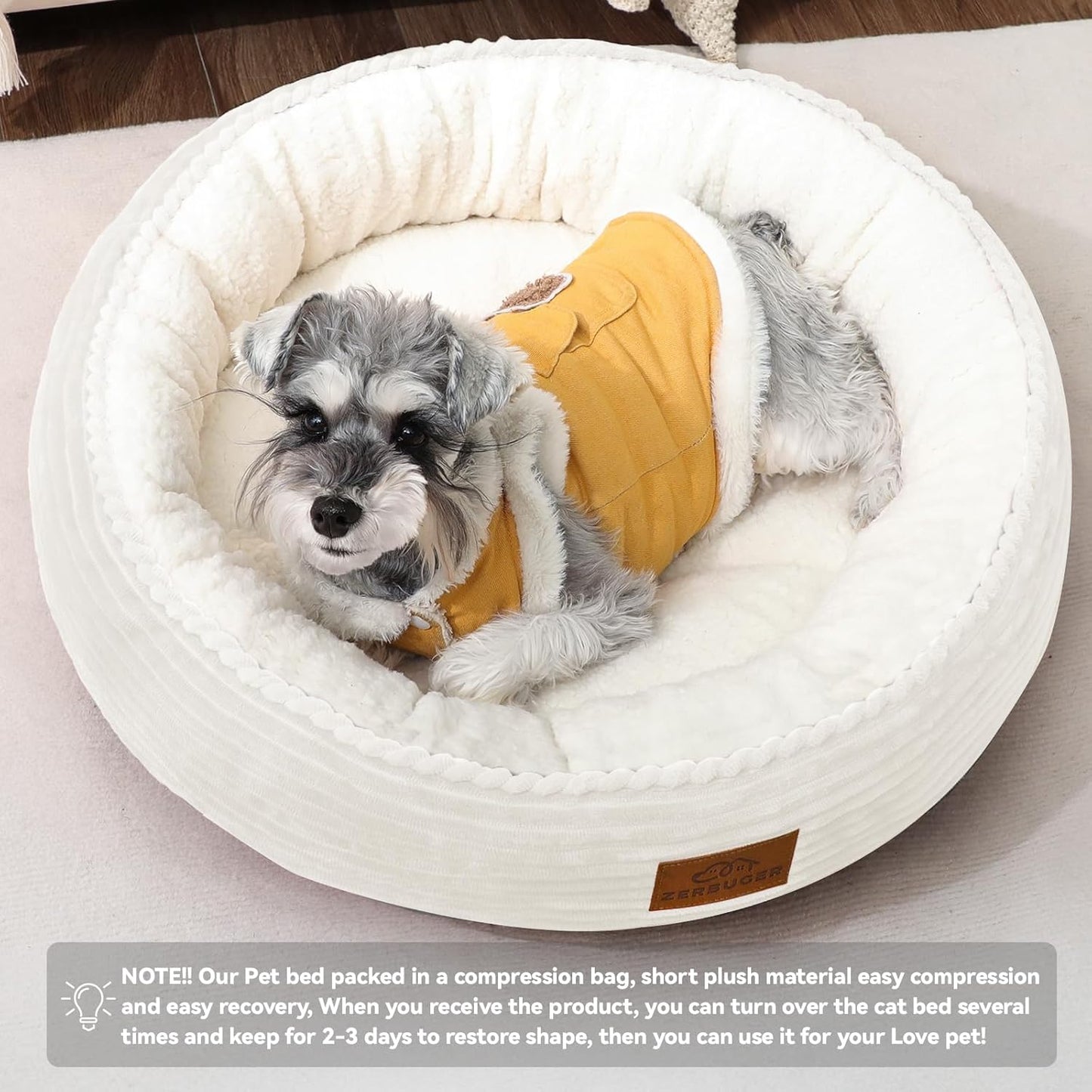 23in Cream Round Cat Dog Bed Gift for Large Medium Small Dogs Cats, Machine Washable Sleeping Sofa, Non-Slip Bottom Breathable Soft Calming Pet Cuddler for Indoor/Outdoor/Car/Cage