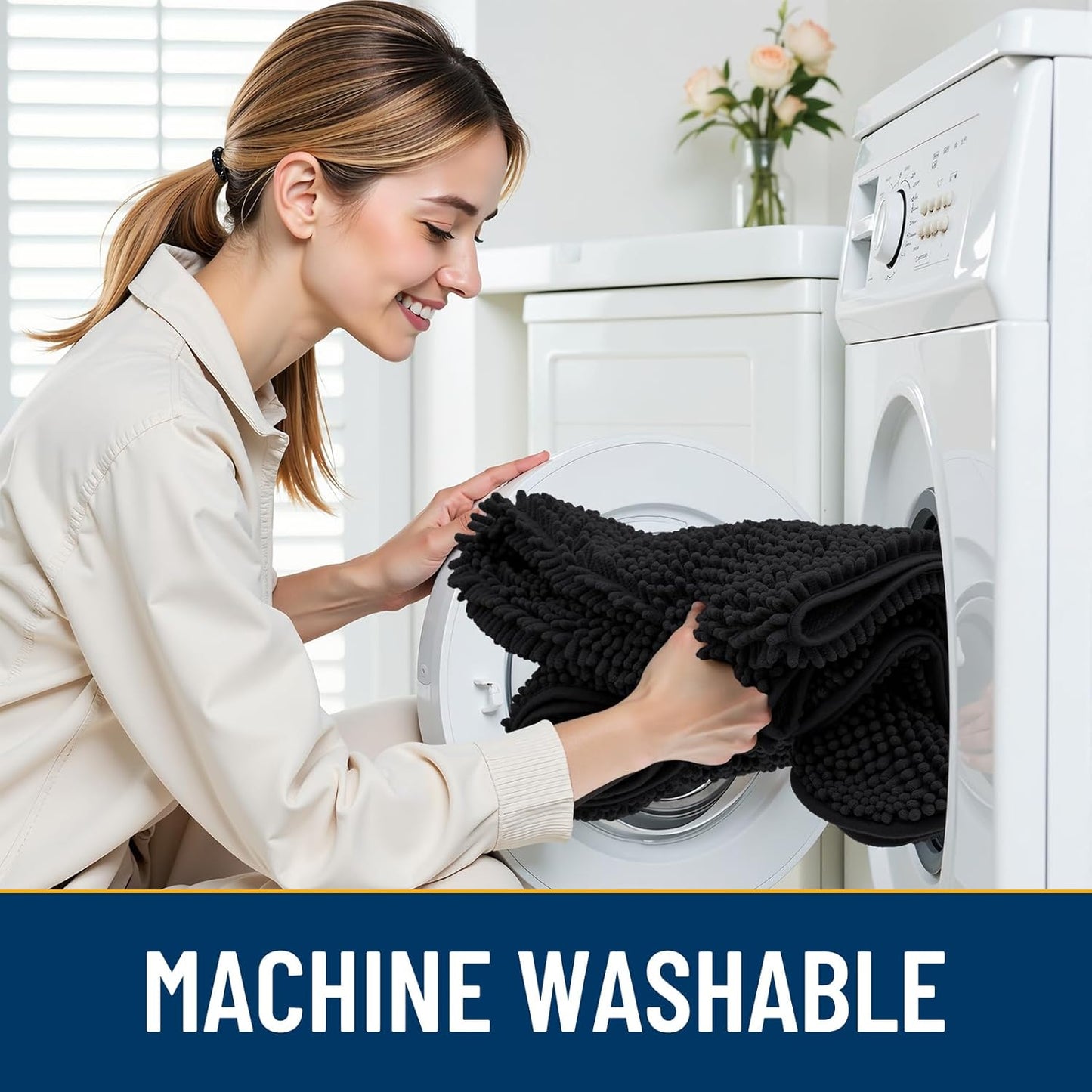 Smiry Dog Door Mat for Muddy Paws 71x46, Absorbs Moisture and Dirt Doormat, Non-Slip Washable Quick Dry Chenille Front Door Mat Indoor Entrance, Entryway Carpet for Inside Floor, Black