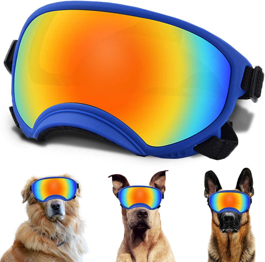 Winproof Large Dog Sunglasses with Adjustable Strap, UV Protection, Soft Goggles for Medium-Large Dogs