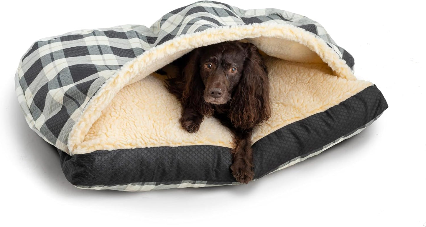 Snoozer Luxury Rectangle Cozy Cave Dog Bed - Indoor Dog Bed with Cover Cave, Covered Calming Burrow for Large Sized Pets with Blanket Attached, Enclosed, Washable - XL, Barkely Black Diamond