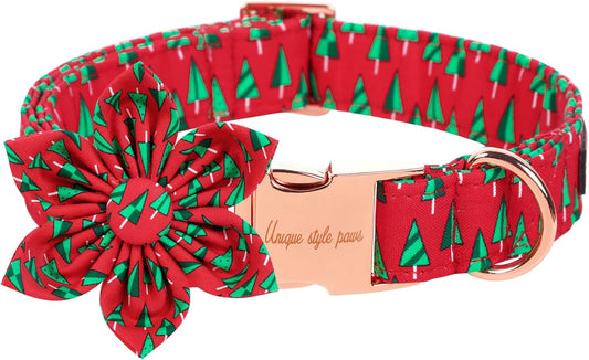 Unique style paws Christmas Dog Collar with Flower Best Winter for Small Medium Large Dogs -Christmas Tree-XS