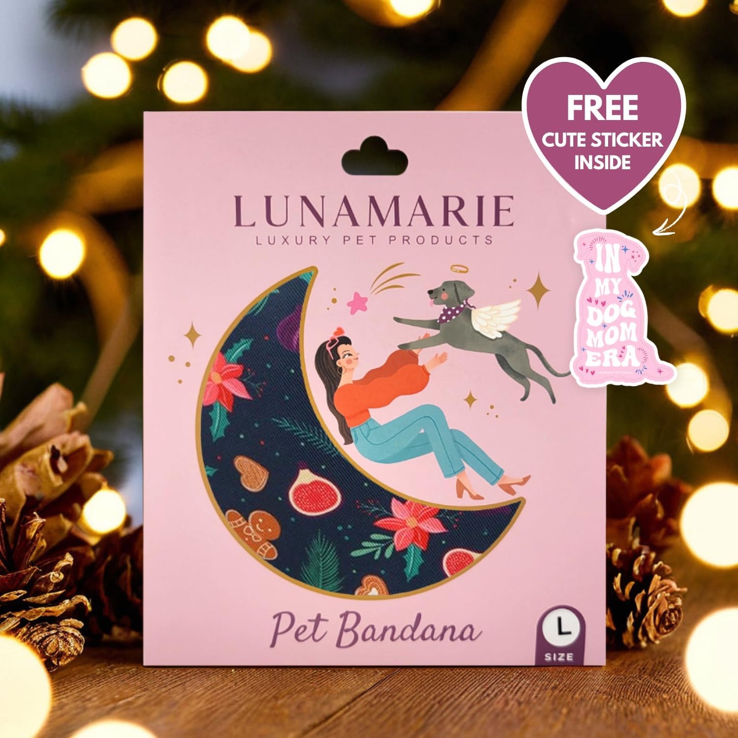 LunaMarie - Luxury Pet Birthday Bandanas -Premium & Silky Poly Fabric | 100% Handmade | Custom Shape Dual Layered (Gingerbread & Figs, Small)