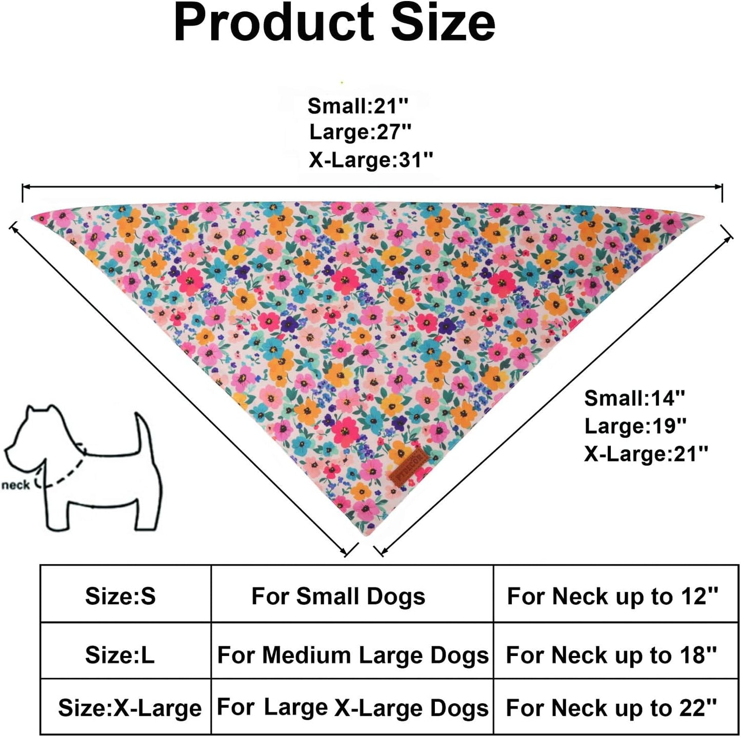 PTDECOR Floral Dog Bandana, Flower Reversible Pets Scarf, Premium Durable Fabric, Adjustable Pink Green Bandanas for Extra Large Dogs (X-Large)