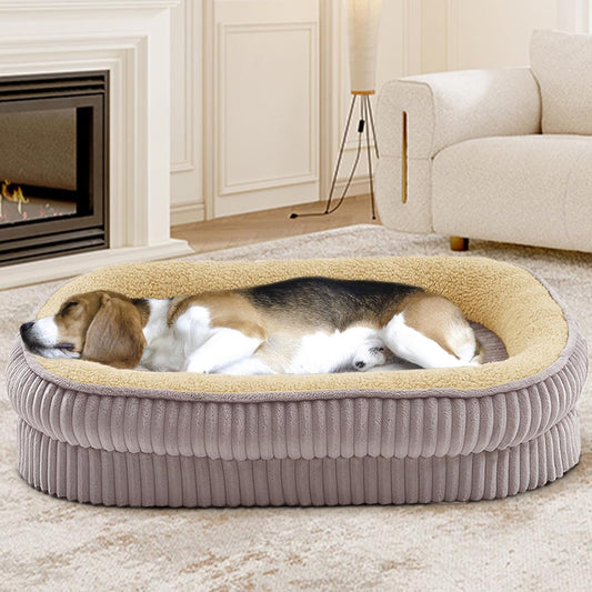 Orthopedic Dog Bed for Medium, Large Dogs Breeds, High Density Egg Crate Foam Dog Sofa Beds with Four Sided Bolster,Oval Kennel Bed, Pet Couch Bed,Removable Washable Cover& Non-Slip Bottom