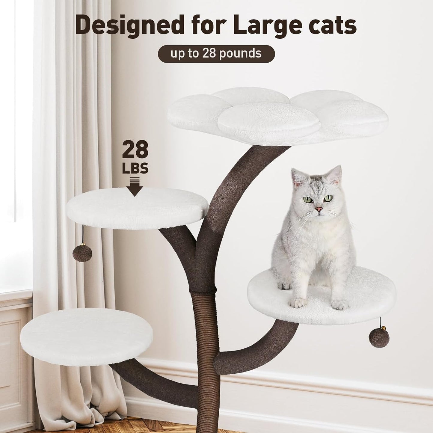 Multi-Level Modern Cat Tree, All-in-One Cat Tower with Scratching Post, Flower Cat Tree Houses for Indoor Cats