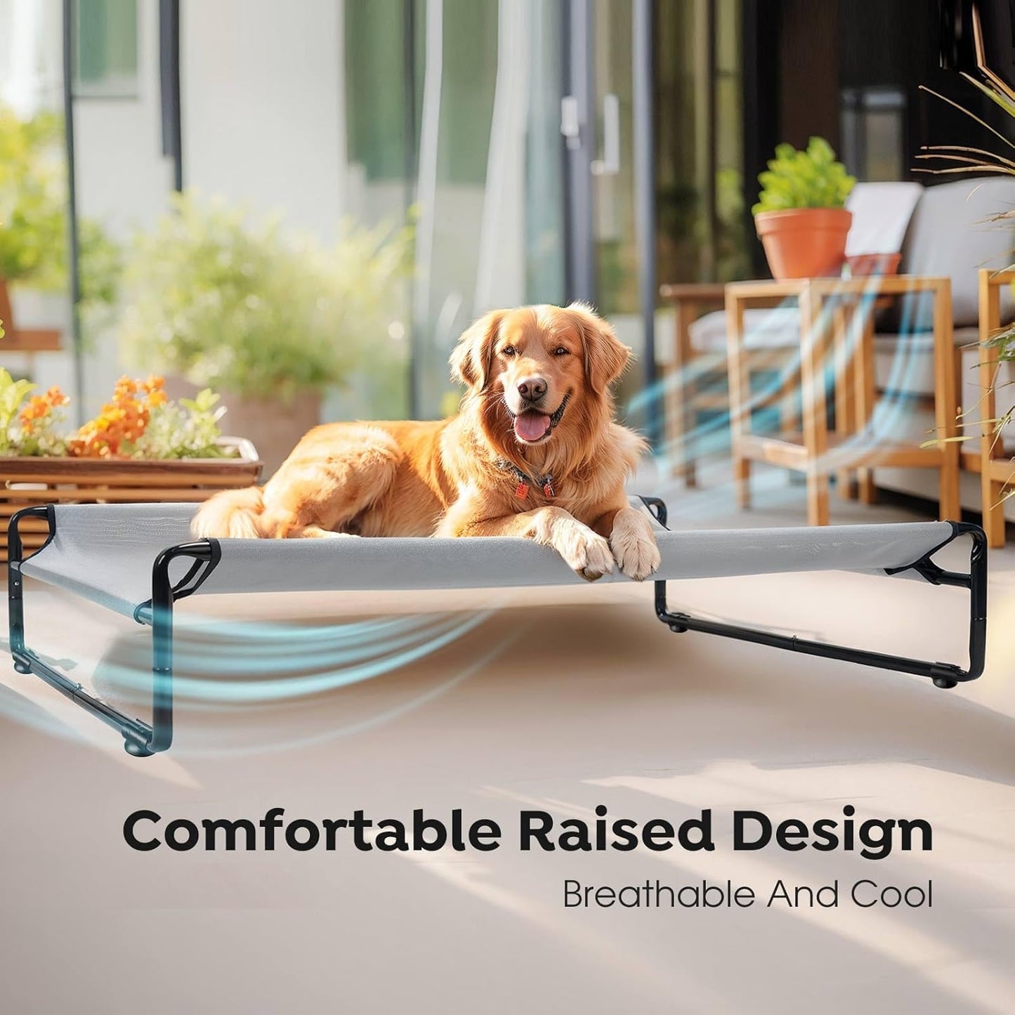 Veehoo Original Outdoor Elevated Dog Bed, Cooling Raised Dog Cot for Large Dogs, Portable Standing Pet Hammock Platform with Washable Breathable Mesh, No-Slip Feet, Large, Grey, CWC2201