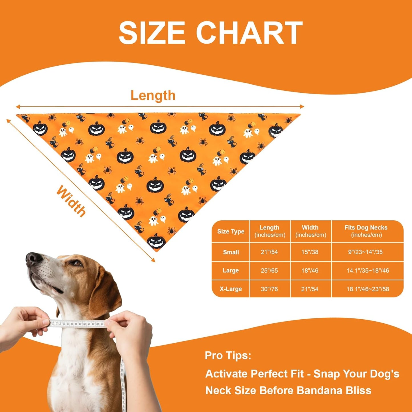 Halloween Dog Bandana for X-Large Dogs - Reversible Orange Jack-o-Lantern & Spiderweb Print Scarf - Soft & Quick-Dry for Costume Parties