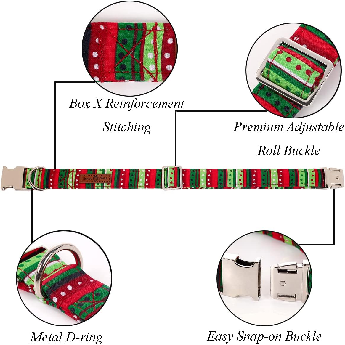 Lionet Paws Christmas Dog Collar with Bowtie, Dog Bowtie Collar with Metal Buckle for Dogs, Adjustable Comfortable Dog Collar Girl Boy Gift, XL, Neck 16-26 in