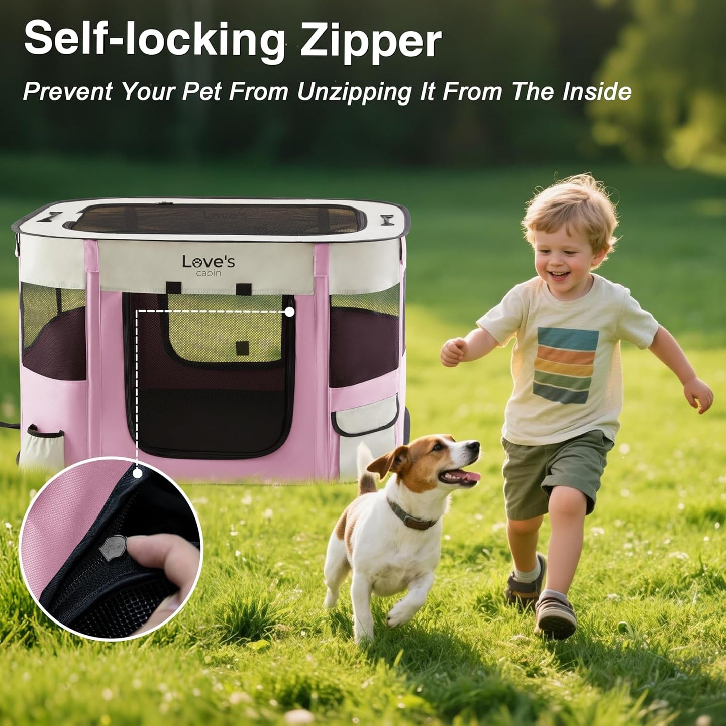 Love's cabin Pet Puppy Dog Playpen, Medium Dog Tent Crates Cage Indoor/Outdoor, Portable Exercise Playpen for Cat, Foldable Pop Up Dog Kennel Playpen with Carring Case (M, Light Pink)