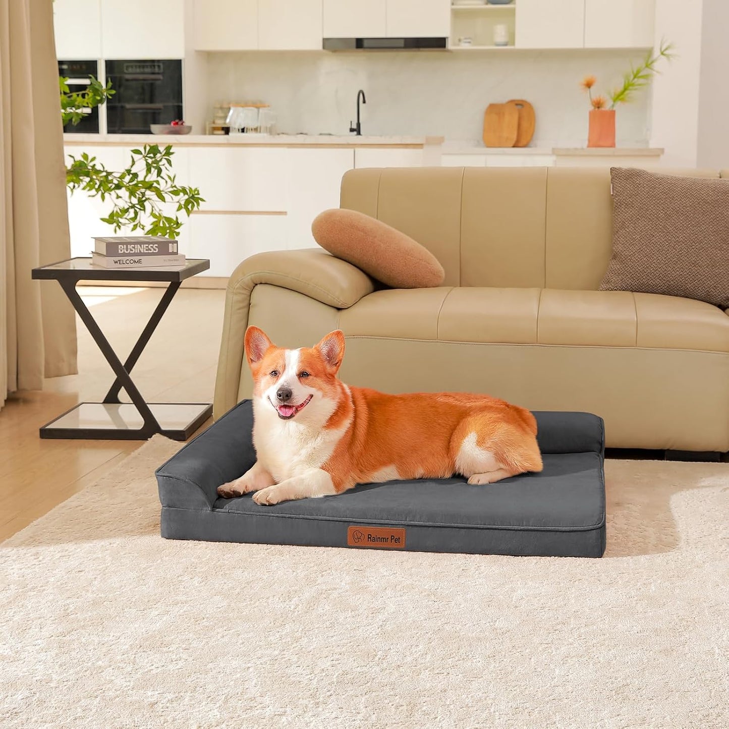 Upgraded Large Dog Bed, 3" Memory Foam with Waterproof Liner, Chew Resistant Microsuede Cover, Removable and Washable, for Indoor, Outdoor, and Car Use, Nonskid Base, 41x27 Inches XL Dark Grey