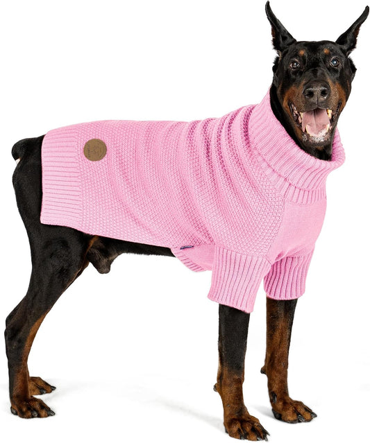 cyeollo Dog Sweater Knitwear Turtleneck Soft Knitwear Pullover Sweaters with Leash Hole Warm Dog Clothes for Large Dogs,Pink, XXXL