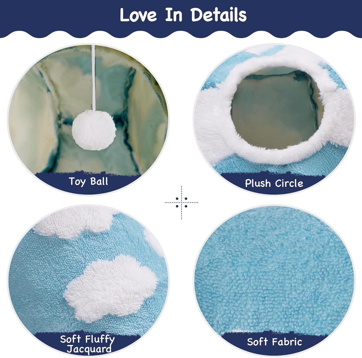 Tempcore Flannel Pet Cat Tunnel Tube Cat Toys 3 Way Collapsible, Cat Tunnels for Indoor Cats, Pet Toys Peek Hole Toy Ball Puppy, Kitty, Kitten, Rabbit, Cloud Blue