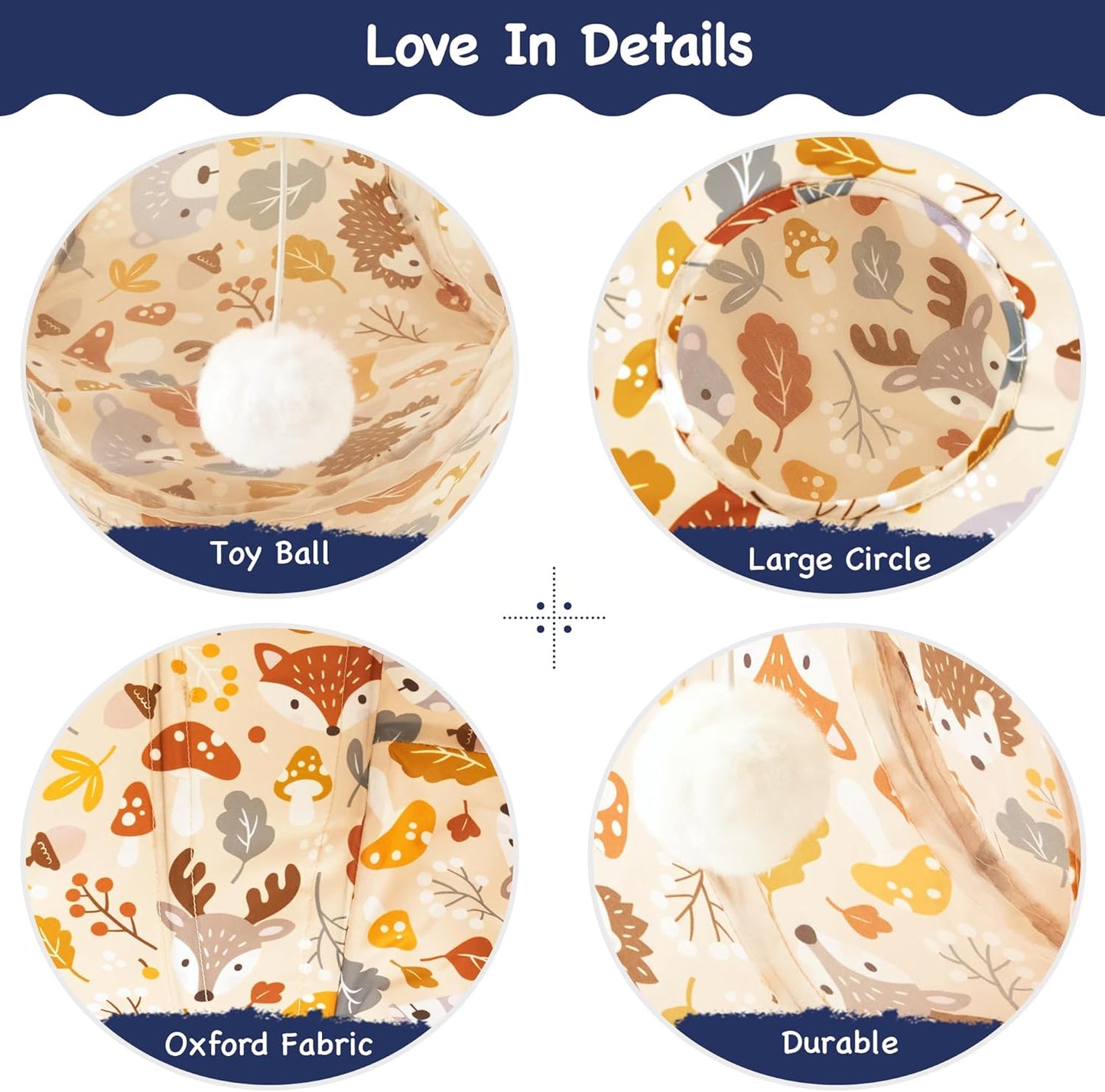 Tempcore Pet Cat Tunnel Tube Cat Toys 3 Way Collapsible, Cat Tunnels for Indoor Cats，Kitty Tunnel Bored Pet Toys Peek Hole Toy Ball Puppy, Kitty, Kitten, Rabbit Beige Deer